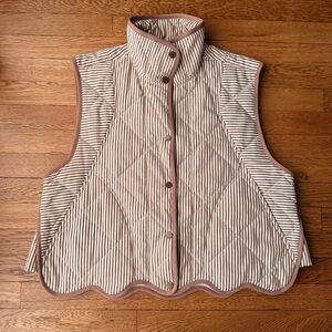 Anthropologie Striped Quilted Vest - Brown and Cream